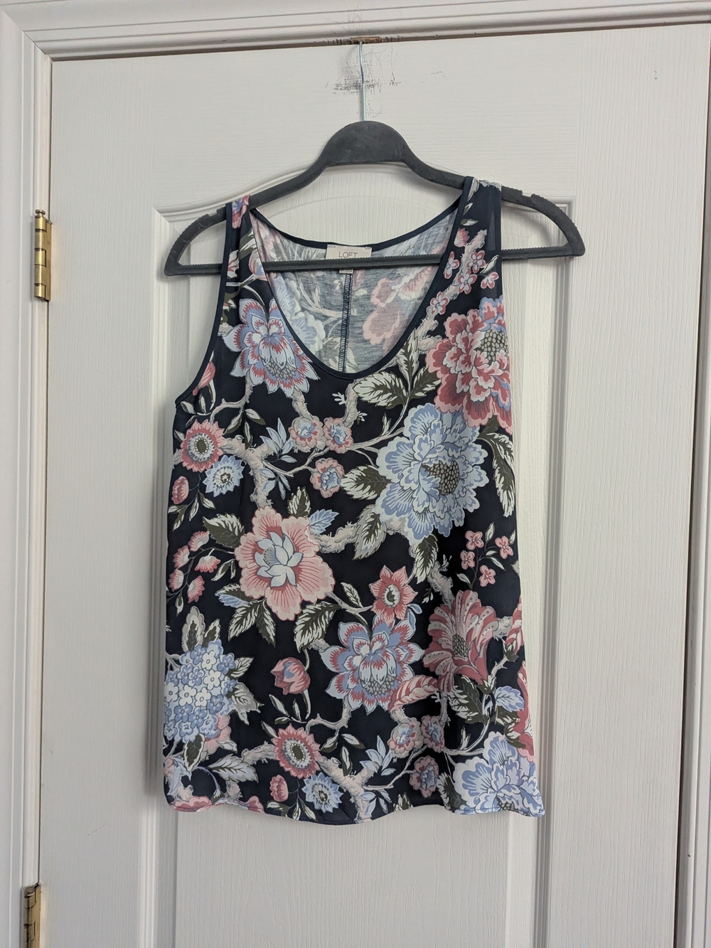 LOFT Navy Floral V-Neck Camisole with Pink & Light Blue Flowers